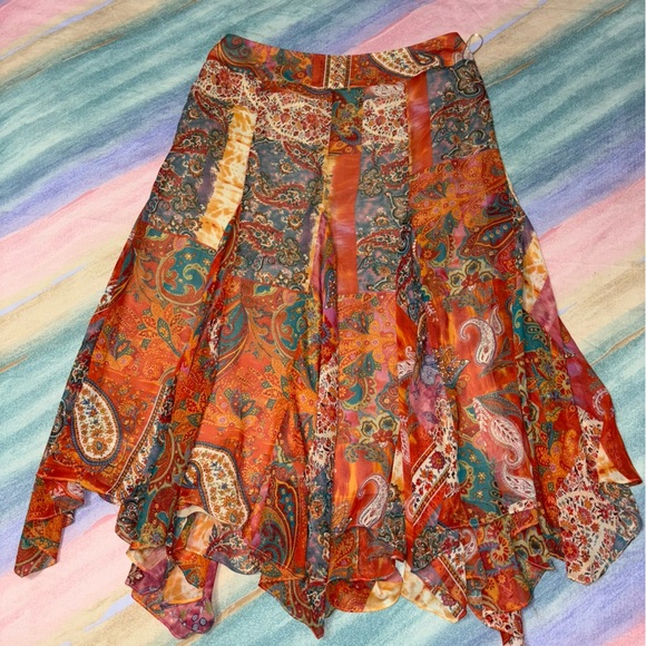 Lauren Ralph Lauren Orange Red Midi A-Line Skirt - 100% Silk - size 12 - Picture 5 of 6